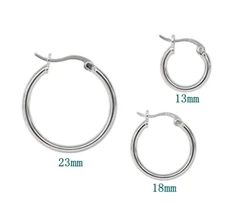 S925 Sterling Silver Men's Women's Round Pierced Hoop Earrings 23mm 18mm 13mm