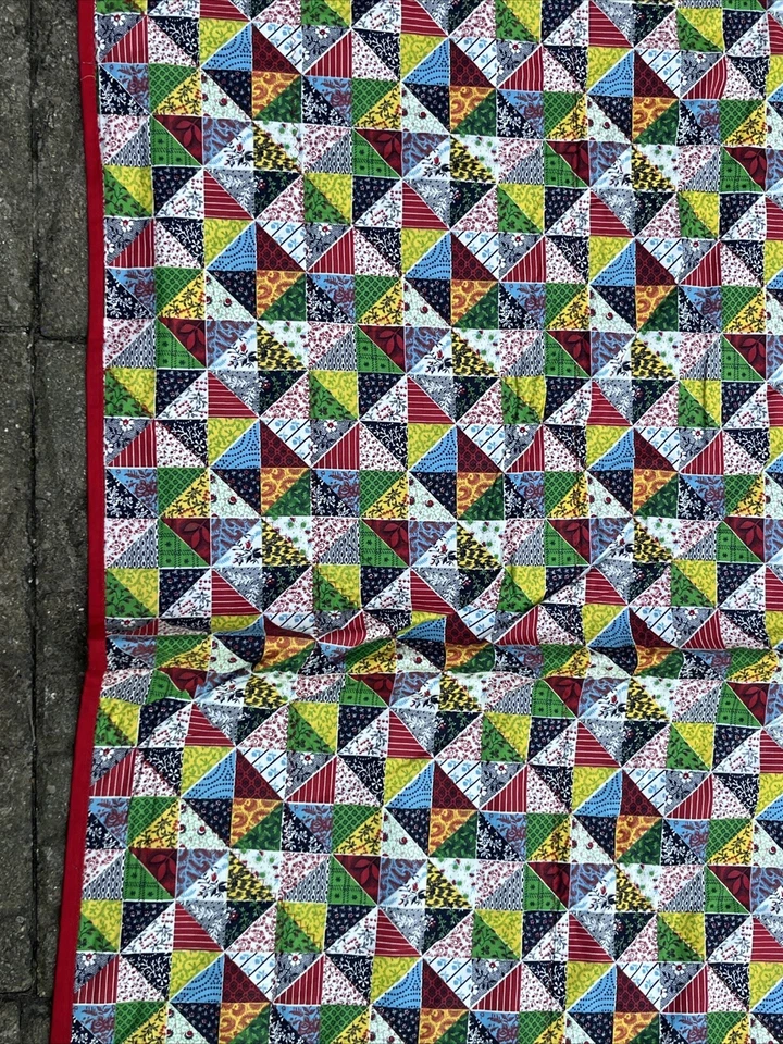 Antique Red Patchwork Quilt Floral Heirloom Blanket Throw Bedding VTG 80”x66” - Image 3 of 4