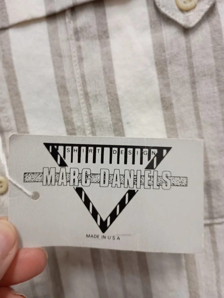 Vintage Marc Daniels Mens Button Up Shirt Large Beige Striped Linen Long Sleeve - Image 3 of 4