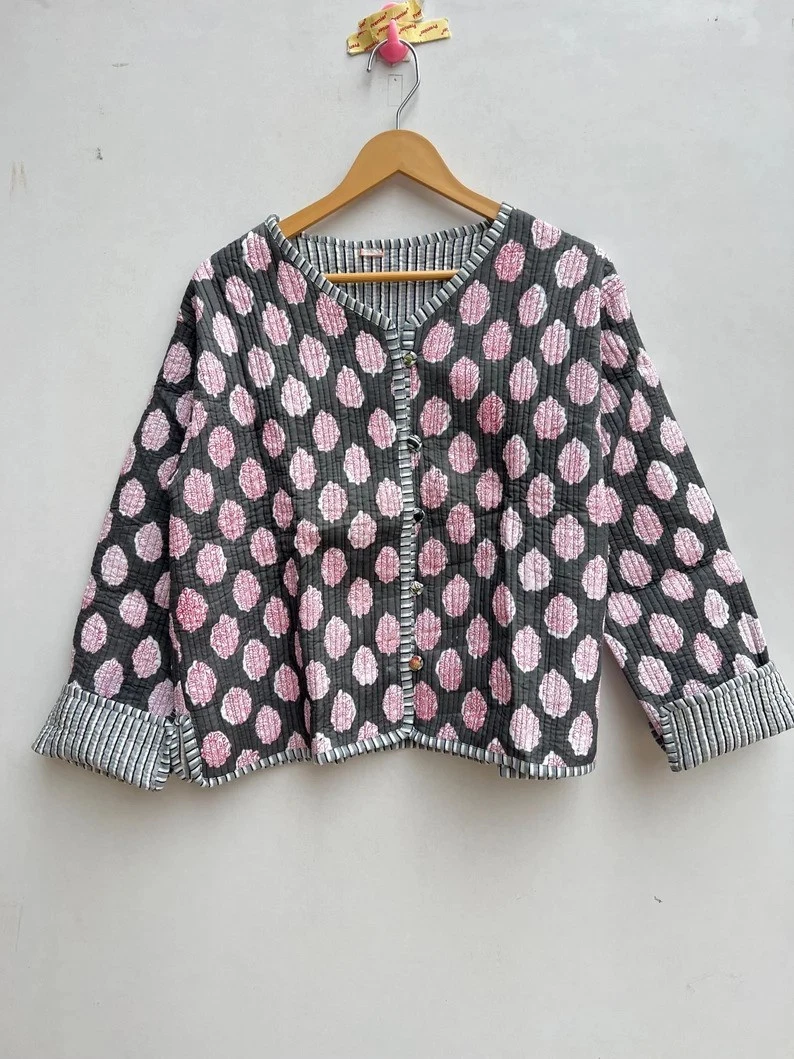 Indian Multi Floral 100% Cotton Quilted Unisex Jacket Women's Clothing Jacket AU