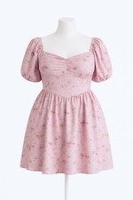 SHEIN Curve Dress 1XL Pink Floral Puff Sleeve Cottagecore Babydoll NWT