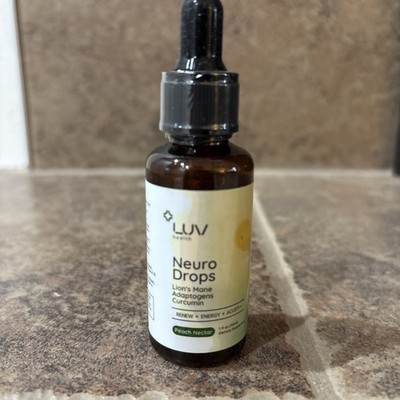LUV Health NEURO DROPS Lions Mane Adaptogens Curcumin , PEACH NECTAR  1oz