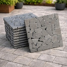 11x Grey Rock Stone Effect Interlocking Deck Tiles Outdoor Garden Patio Flooring