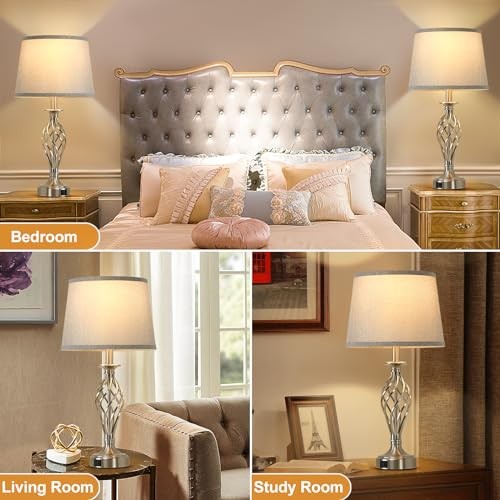 Nightstand Table Lamps for Bedrooms Set of 2 with USB C+A, Bedside Lamps with 