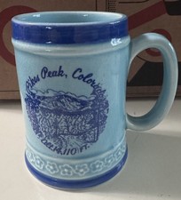 Ancienne tasse à café Pikes Peak Colorado scène montagne poterie bleue made in Japan
