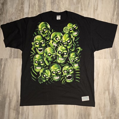 Green Skull Liquid Blue 2001 NWT Horror Glow in the Dark Deadstock Tee sz 2XL