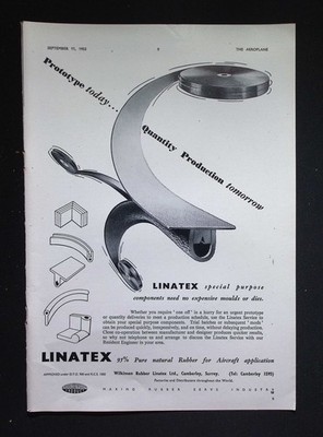 Original 1953 Reklame Wilkinson Rubber Linatex Naturkautschuk Flugzeugteile