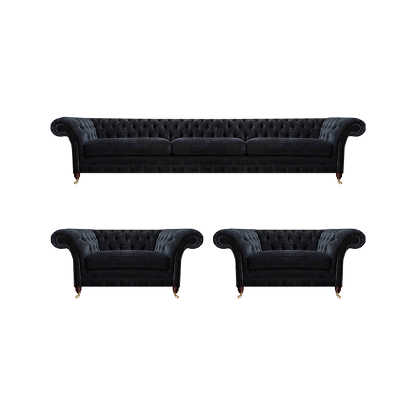 Edle Schwarze Chesterfield Wohnzimmer Sitzgarnitur Dreisitzer Sessel-image
