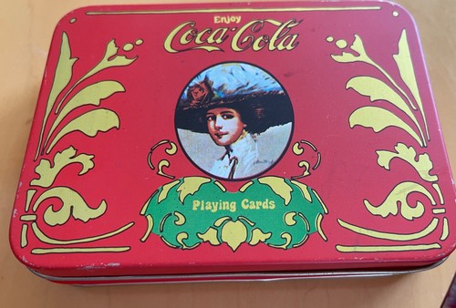 Coca Cola Playing Cards Set in Tin Cards New in Cellophane Lady Luck + Pencil