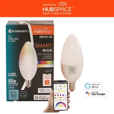 60-Watt Equivalent Smart B11 E12 Color Changing CEC LED Light Bulb with Voice Co
