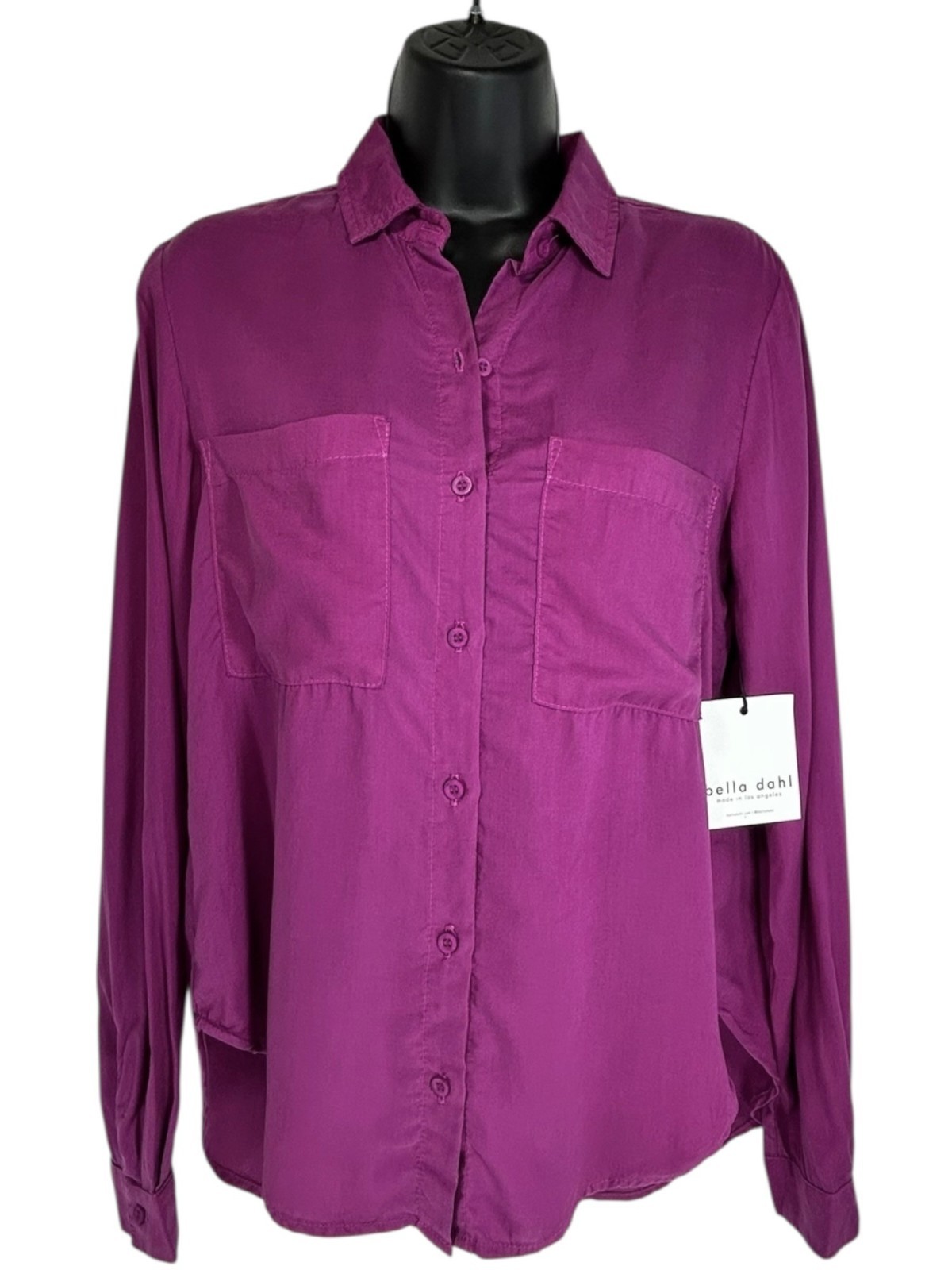 BELLA DAHL Two Pocket Shirt Sz M Berry Purple Button Up Chambray Tencel Lyocell