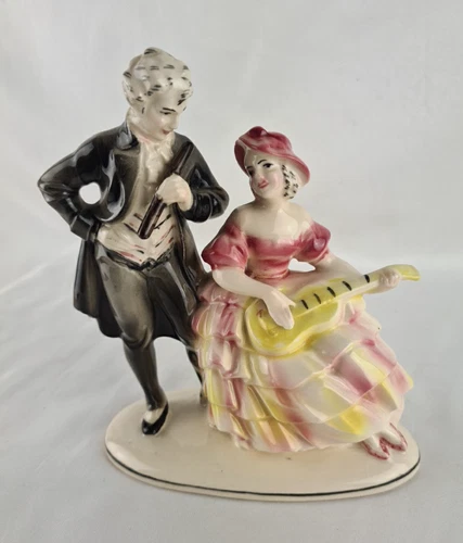 Vintage Hertwig & Co. Cat Hut Figurine - Baroque Couple Making Music