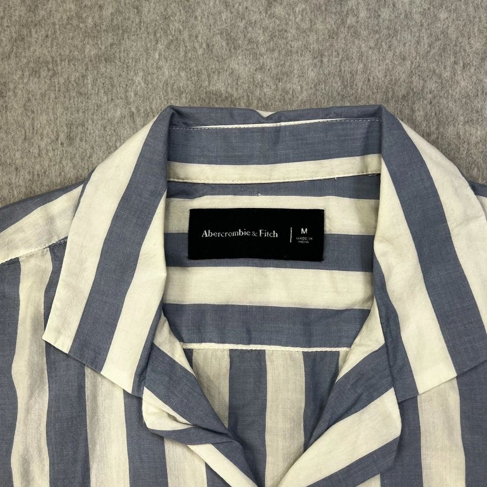 Camisa Abercrombie & Fitch Para Hombre Mediana Campamento Rayas Manga Corta Algodón Peso Ligero Foto 2 de 4