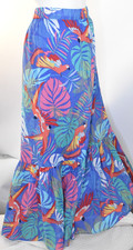 Talbots Maxi Voile Skirt Tropical Parrots Cotton Ruffle Hem Pocket Beach Women L