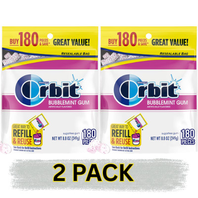 2 pack  Orbit Bubblemint Sugar Free Chewing Gum, Value Pack - 180 Ct each bag