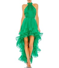 Mac Duggal 55807 High Neck Cold Shoulder Ruffle Gown SZ 10 ($248) Emerald