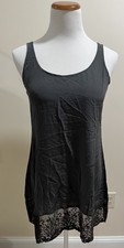 NWT Eileen Fisher Charcoal Silk w Lace Trim Scoop Neck Tank Top Sz. XS
