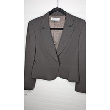 Tahari Arthur Levine Womens Blazer 10 Pinstriped Snap Button Closure Career Work
