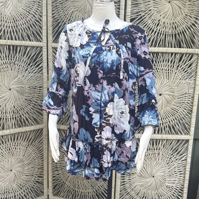 Lanidor Collection Portuguese Fashion Brand Floral Ruffled 3/4 Sleeve Mini Dress