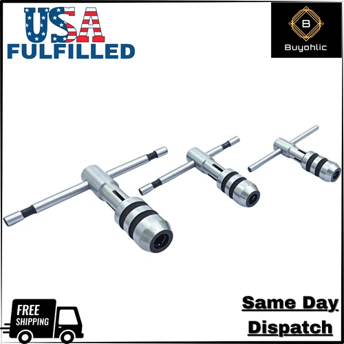T-Handle Tap Wrench Set Of 3Pcs Solid Collet Jaws For Tapping &Reaming-USA STOCK