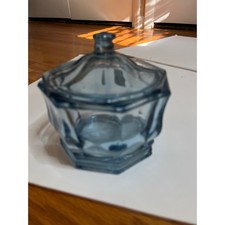 Vintage Indiana Glass Blue Glass Hexagonal Candy Dish with Lid