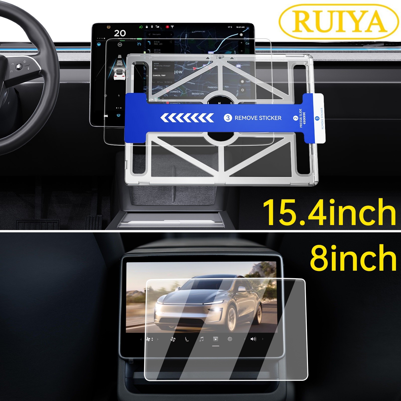 Tempered Glass Screen Protector 15.4"+8" Tesla Model Y 2025 / Model 3 2024~2026