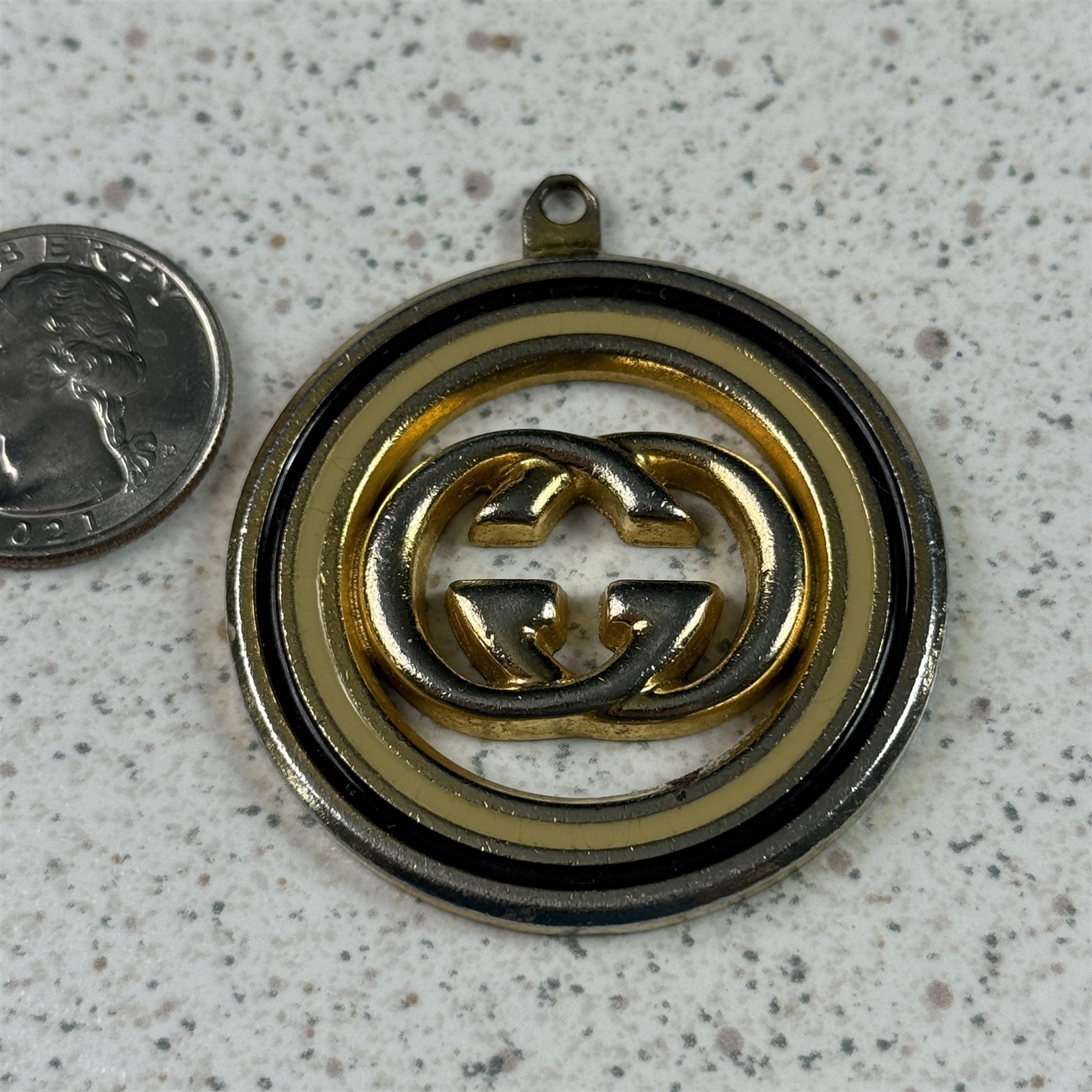 Authentic Vintage Gucci Double Interlocking G Black Ivory Pendant Charm Keychain thumbnail 2