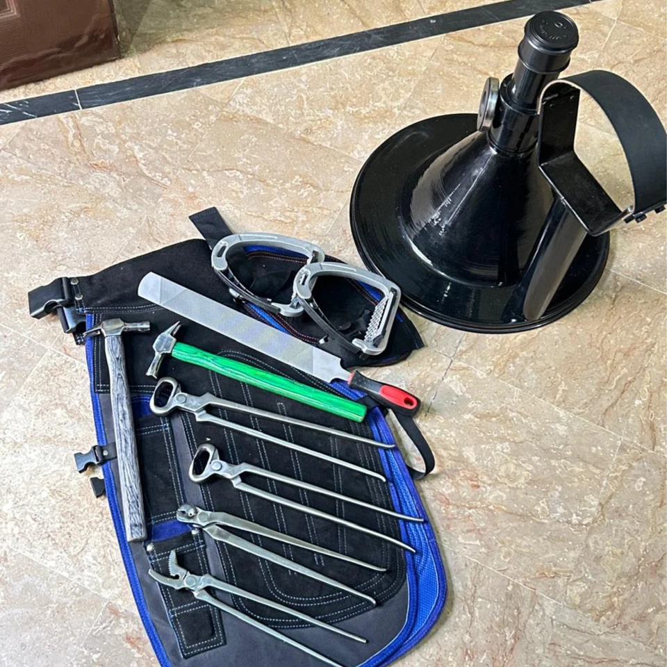 Complete Farrier Tool Kit with Hoof Stand, Leather Bag, Apron & Safety Stirrups - Image 2 of 4