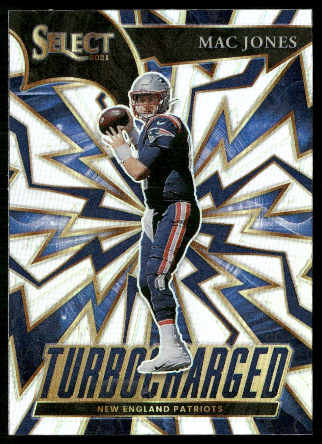 Mac Jones #TUR-5 Football Cards 2021 Panini Select Turbocharged trading card — raw and PSA graded price guide