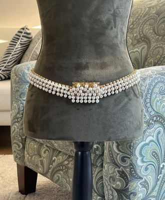 Vintage Christian Dior Pearl Droplet Tassel Wide Gold Waist  display picture 2