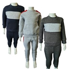 Kids Boys Girls Tracksuit Contrast Panel Top Bottom Jogging Suits Sportswears UK