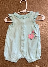 Little Me 6 Months Baby Girls Mint Green Romper With Flowers Bird
