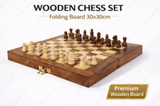 Wooden Chess Set Folding Board 30x30cm Travel Storage Staunton Pieces Gift
