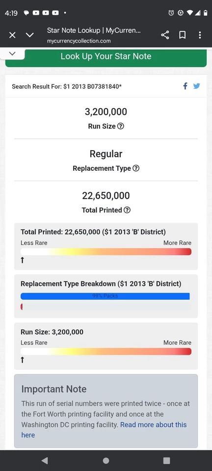 2013 $1 B NEW YORK BEP DUPLICATE RUN ⭐STAR NOTE FORTH WORTH TEXAS (B07381840*)⭐ - Image 3 of 4