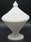 Vintage Milk Glass Candy Dish W/Lid Westmoreland English Hobnail Diamond Pattern