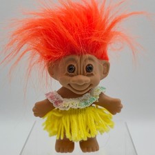 RUSS Troll Doll Hula Skirt Orange Hair Vintage 4in Hawaii Style Figure