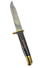 Handmade Bowie Survival Knife Brass Bolster Pommel Stacked Leather Handle