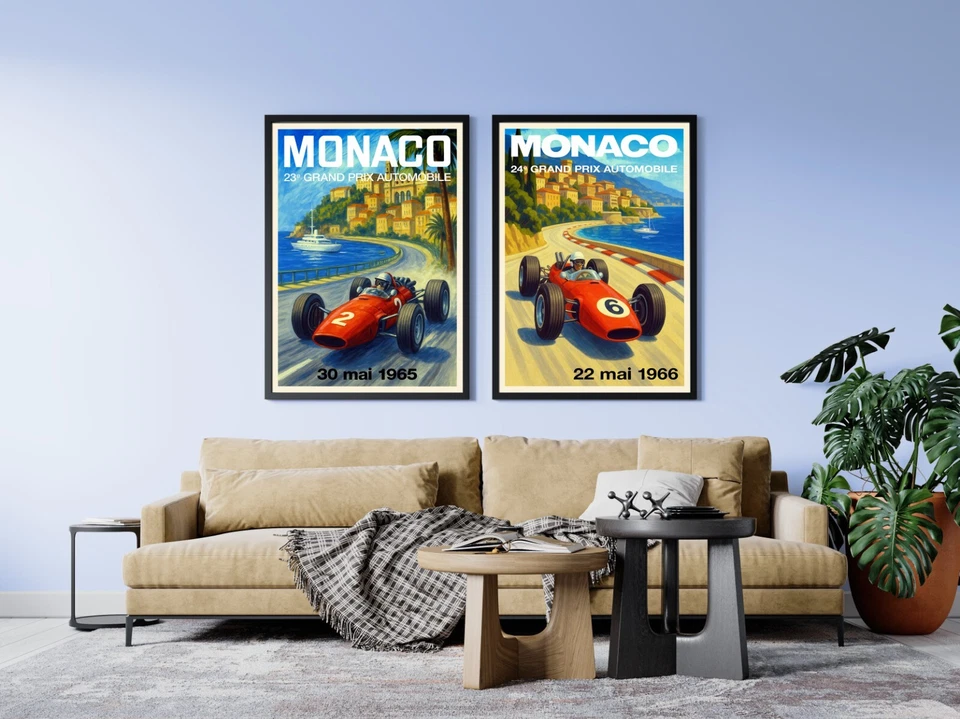 Monaco Vintage F1 Grand Prix 1966 Art Poster — Auto Racing Wall Art, Formula 1 - Image 2 of 4