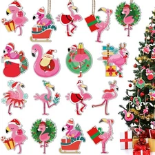 Chunful 24 Pink Flamingo Christmas Ornaments with Santa Hat - Decorative Hang...