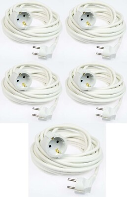 5 x 10 m Schuko-Kabel H05VV-F Stromkabel Verlängerungskabel Schutzkontakt weiss