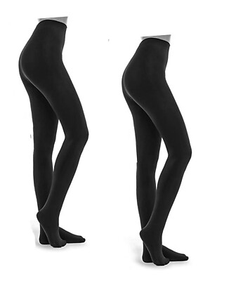 2 Paar ultra blickdichte Fleece gefütterte Thermo Strumpfhosen mit Füßen weich & kuschelig für Winter
