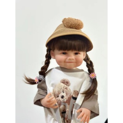 22 Inch Reborn Baby Puppe Smiling Girl Doll Full Vinyl Body Princess Toddler