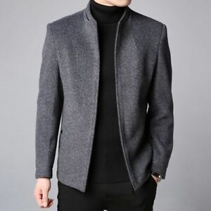 ARTFFEL Mens Lapel Slim Formal Two Button Winter Plaid Print All Wool-Outerwear-Coats 