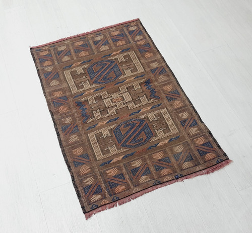 vintage style handwoven turkish kilim , geometric pattern wool small area rug