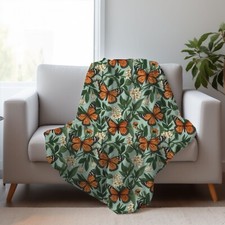 Wildflower and monarch butterfly blanket, available as velveteen plush or Sherpa