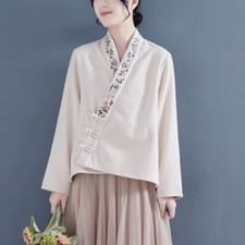 Cardigan Con Ricamo Floreale Cinese Da Donna Con Bottoni A Rana E Collo A V