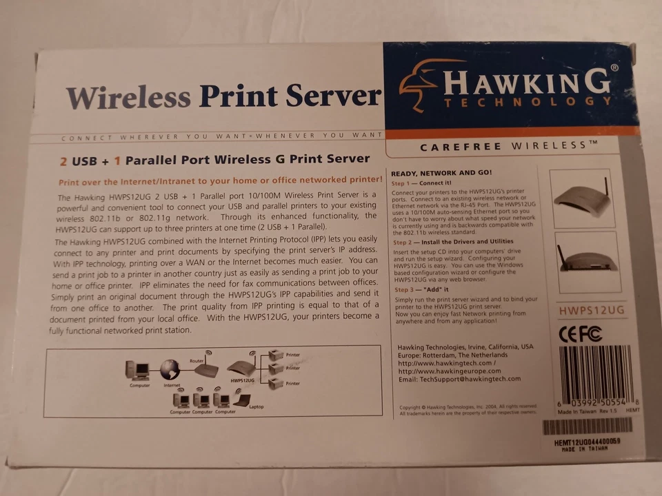 Hawking HWPS12UG 10/100 Wireless G Print Server Supports Up To 3 Printers - Image 2 of 4