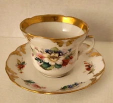 Old Paris Hand Painted Flowers Porcelain Cup And Saucer