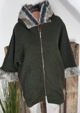 NEU WALKJACKE FILZ JACKE KAPUZEN MANTEL FUR FELL WOLLE WARM KHAKI GRÜN 38-44