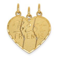 14k Yellow Gold 3 piece Break-apart BEST FRIENDS Charm Set Pendant L-0.99 Inch